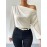 Solid One-shoulder Skew Neck Blouse, Elegant Long Sleeve Blouse For Spring & Fall, Women's Clothing