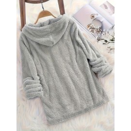 I'm Cold Letter Print Fuzzy Hoodie, Casual Long Sleeve Oversized Sweatshirt, Women's Clothing