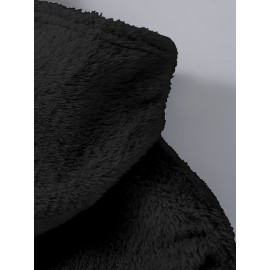 Cat Print Fuzzy Hoodie, Cute Long Sleeve Thermal Loose Sweatshirt With Pocket, Women's Clothing