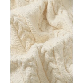 Solid Cable V Neck Sweater Dress, Casual Long Sleeve A Line Dress, Women's Clothing