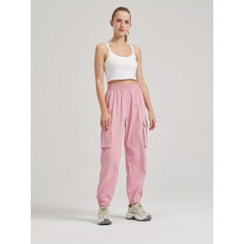 Solid Jogger Cargo Pants 2 Pack, Casual Flap Pocket Elastic Waist Pants, Women's Clothing